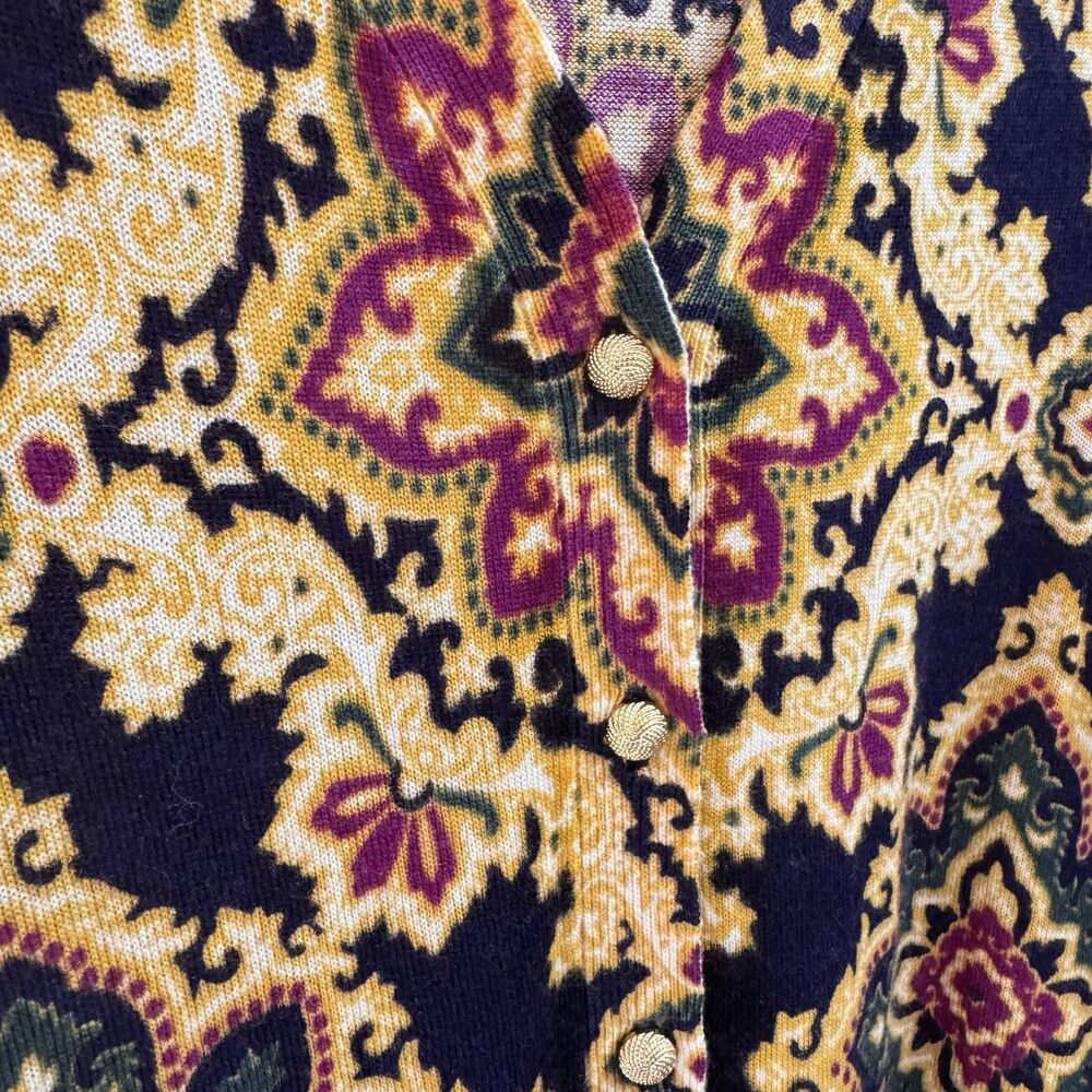Talbots Cardigan Sweater XL Pure Merino Wool Soft Knit Floral Gold Buttons - Picture 5 of 9